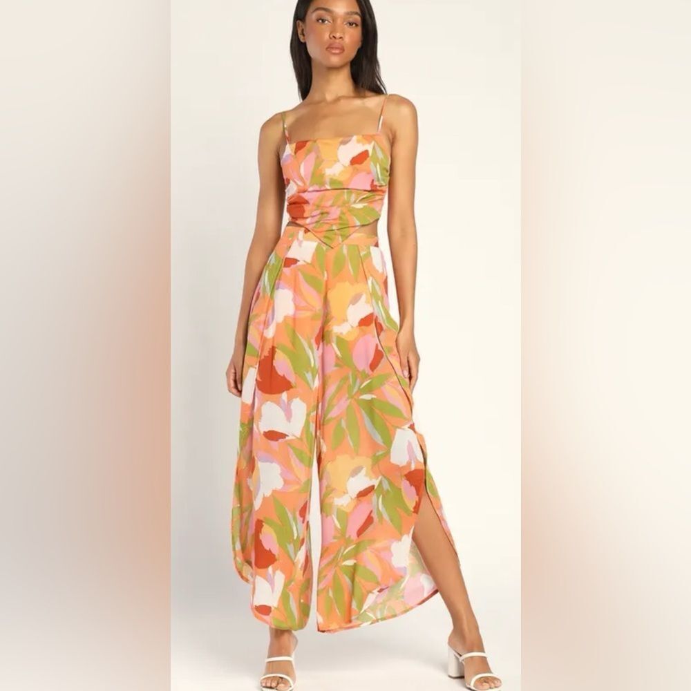 Lulu’s Bright Bliss Abstract Floral Two-Piece Set – Size L NWT‎